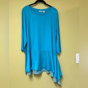 LOGO by Lori Goldstein Turquoise Tunic with Asymmetrical Hem